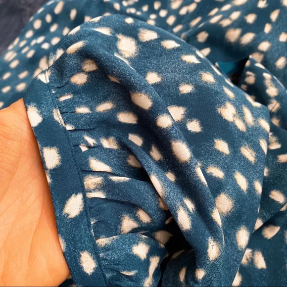 🌌 ANN TAYLOR TEAL TAN DOTTED MAXI DRESS! - Picture 7 of 9